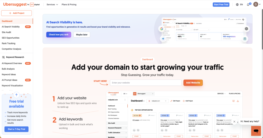 Ubersuggest as one of the digital marketing tool stack