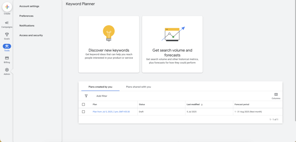 Google Keyword Planner as one of the digital marketing tool stack